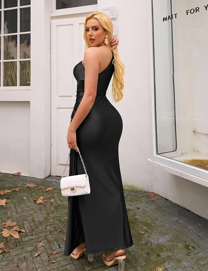 Arabella Elegant One Shoulder Sleeveless Twist Waist Bodycon Party Long Dress