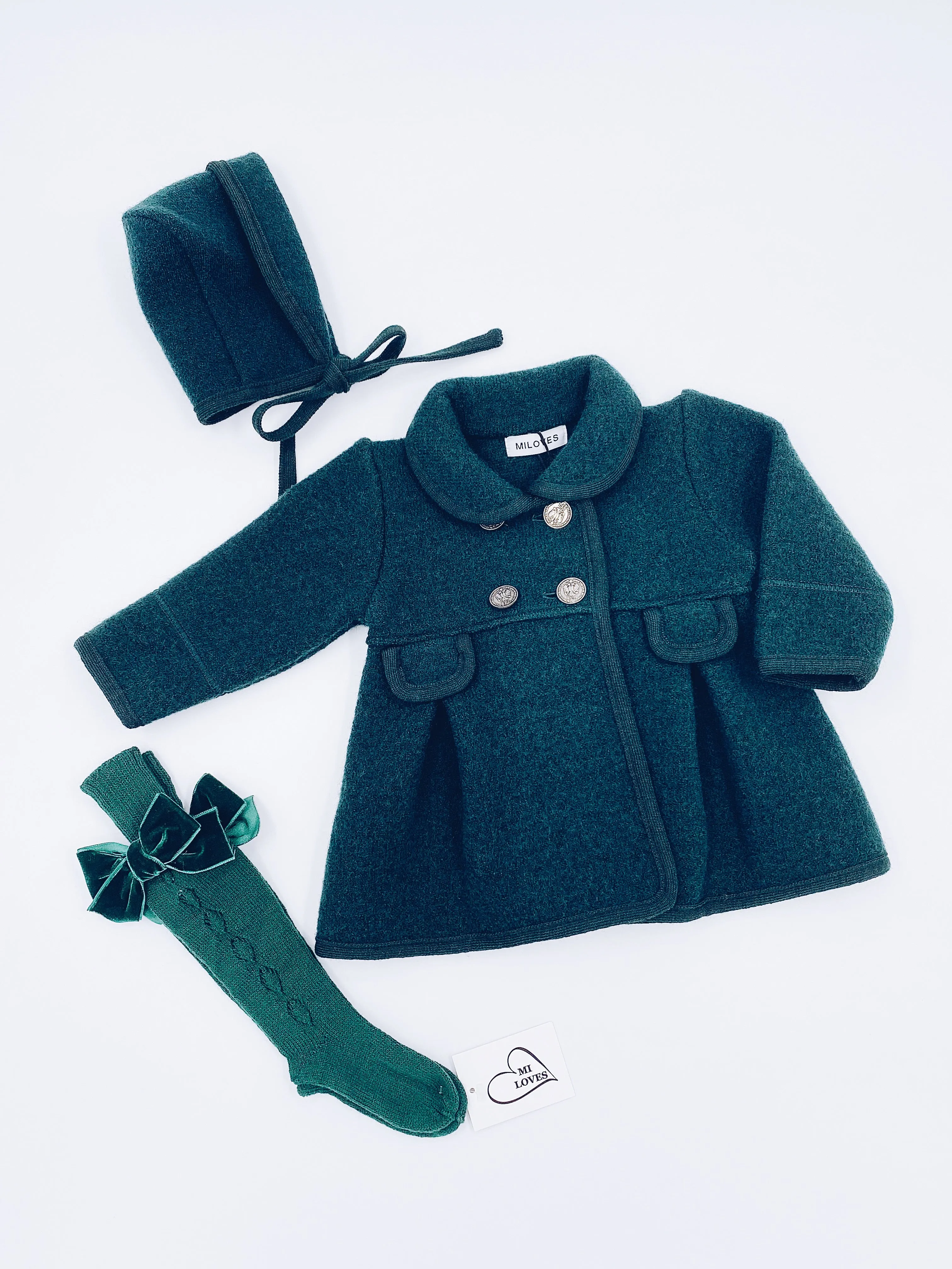 Beautiful Deep Green Merino Wool bonnet.