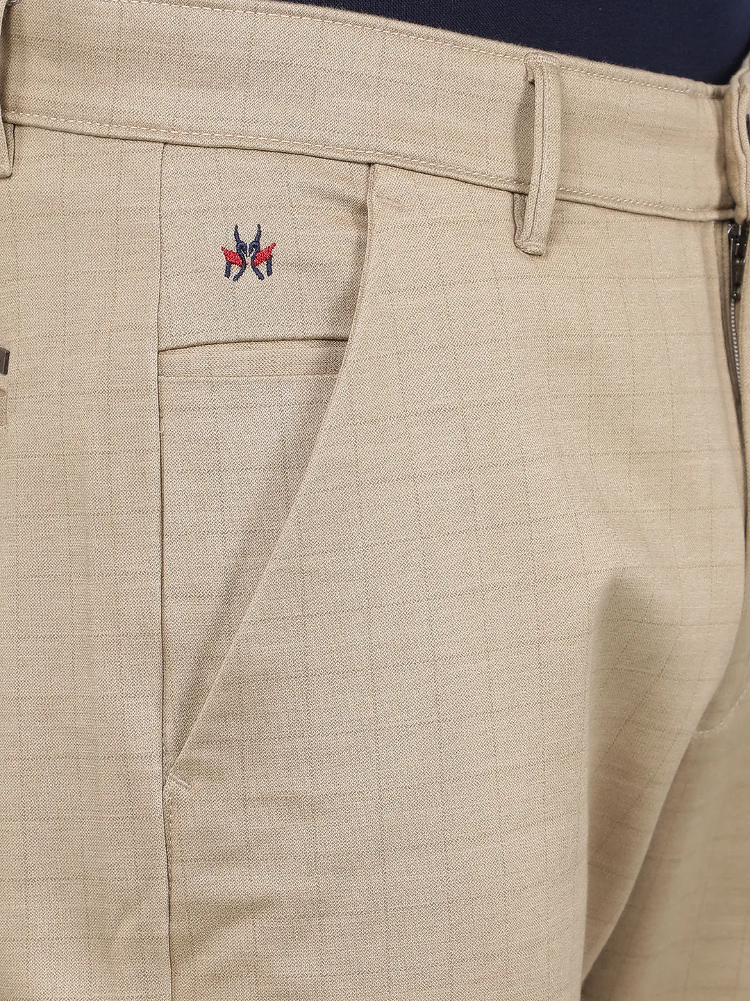 Beige Checkered Chinos Trousers