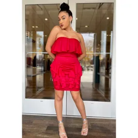 Bello Ruffle Mini Dress (Red)