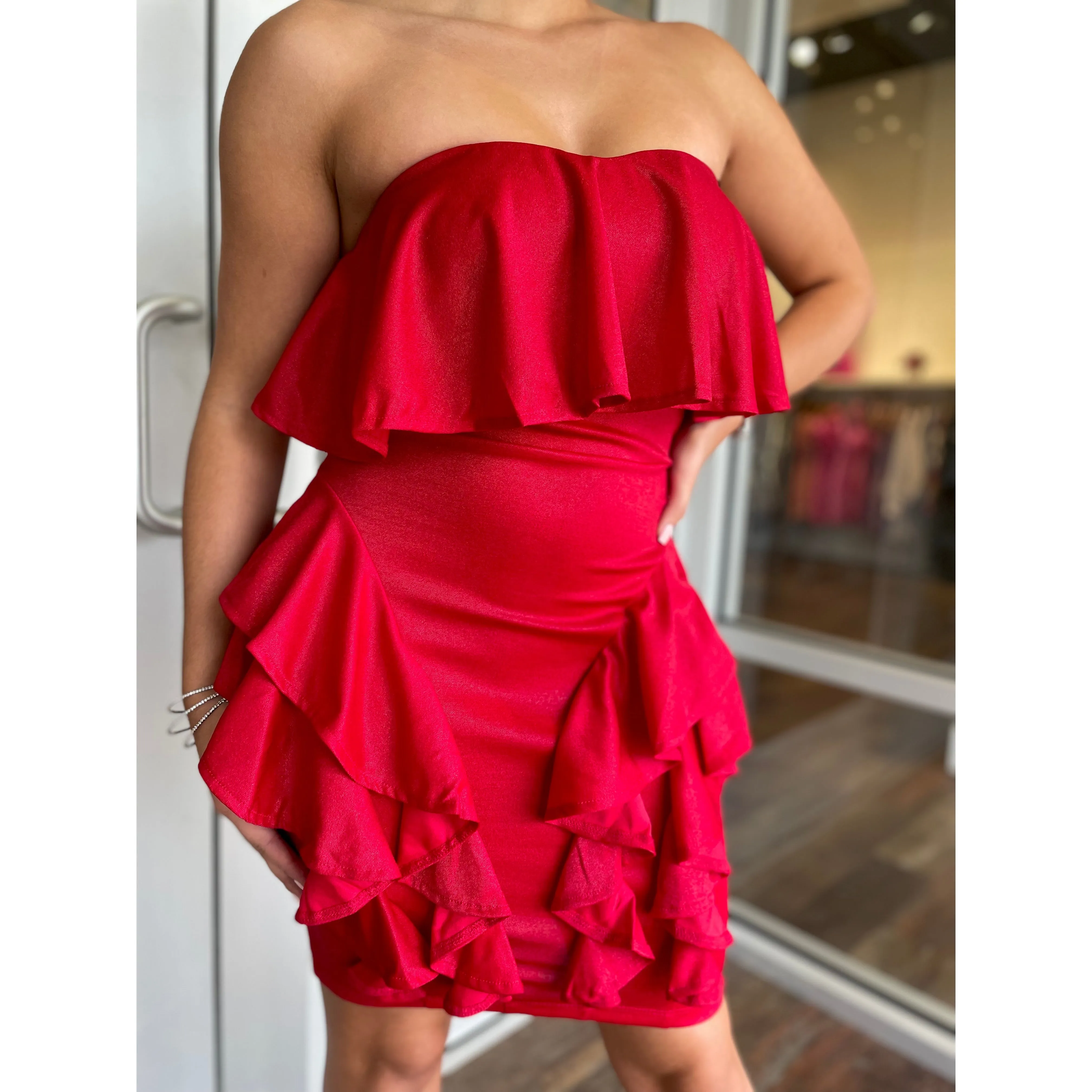 Bello Ruffle Mini Dress (Red)