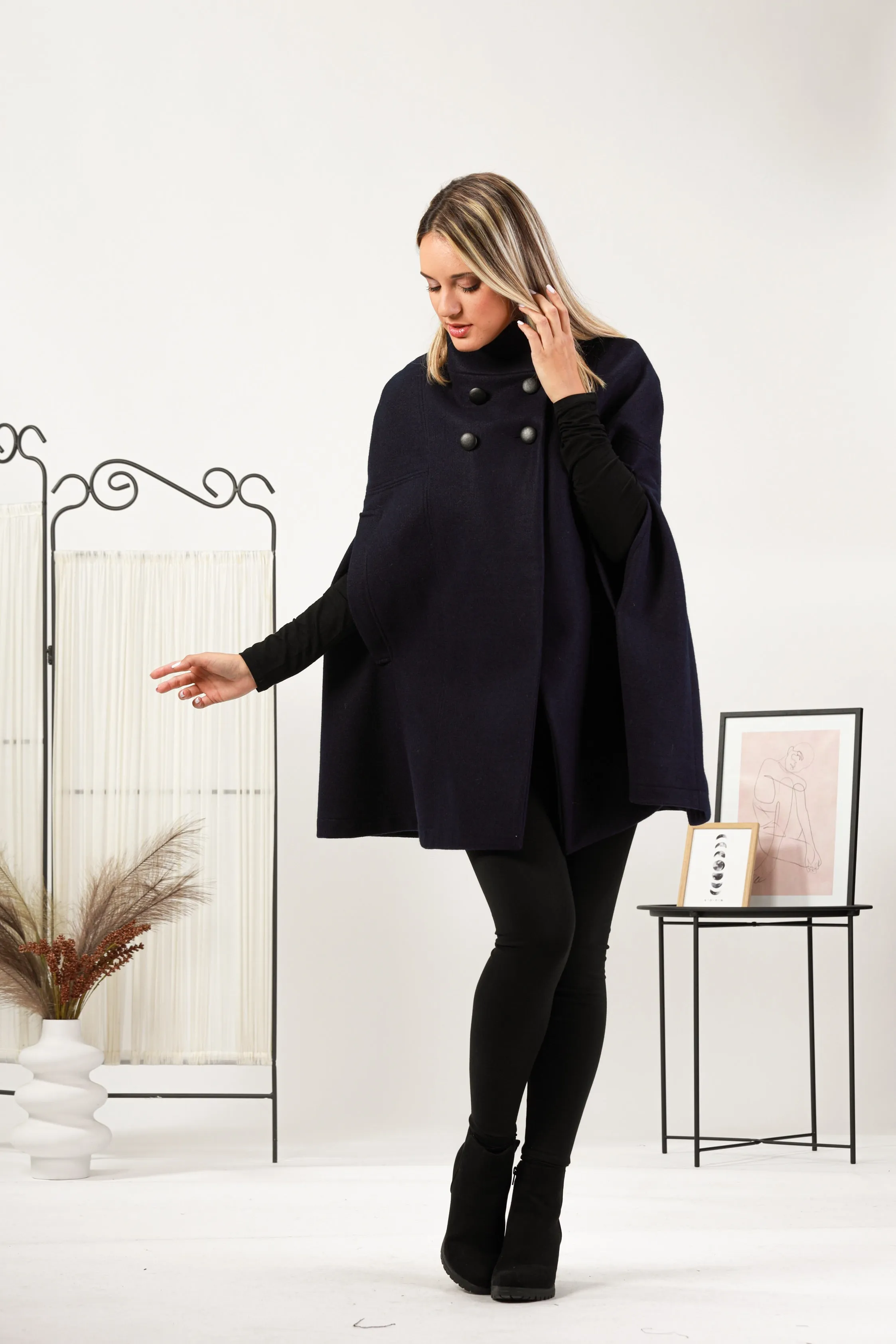 Black Elegant Cape Coat