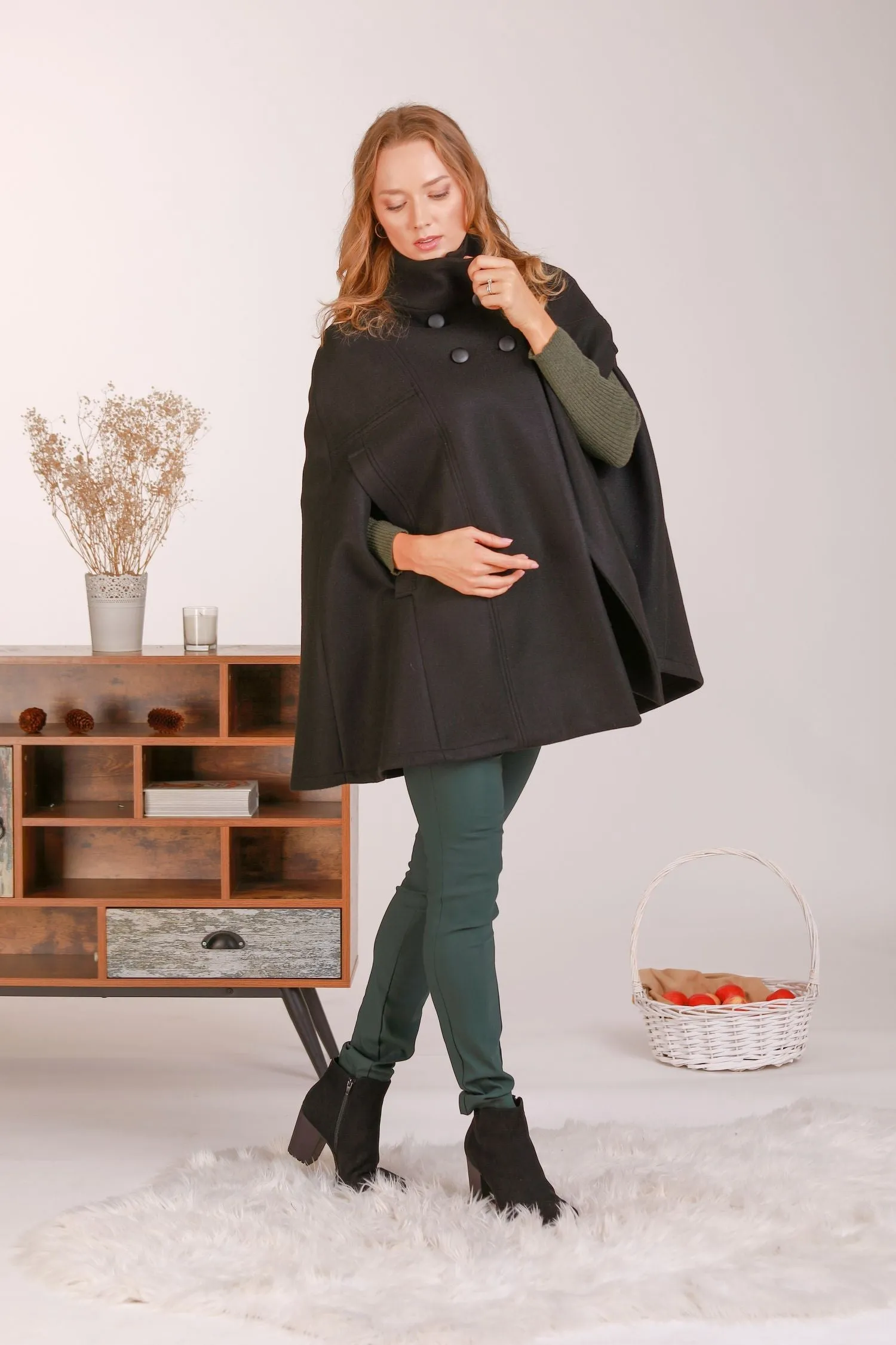 Black Elegant Cape Coat