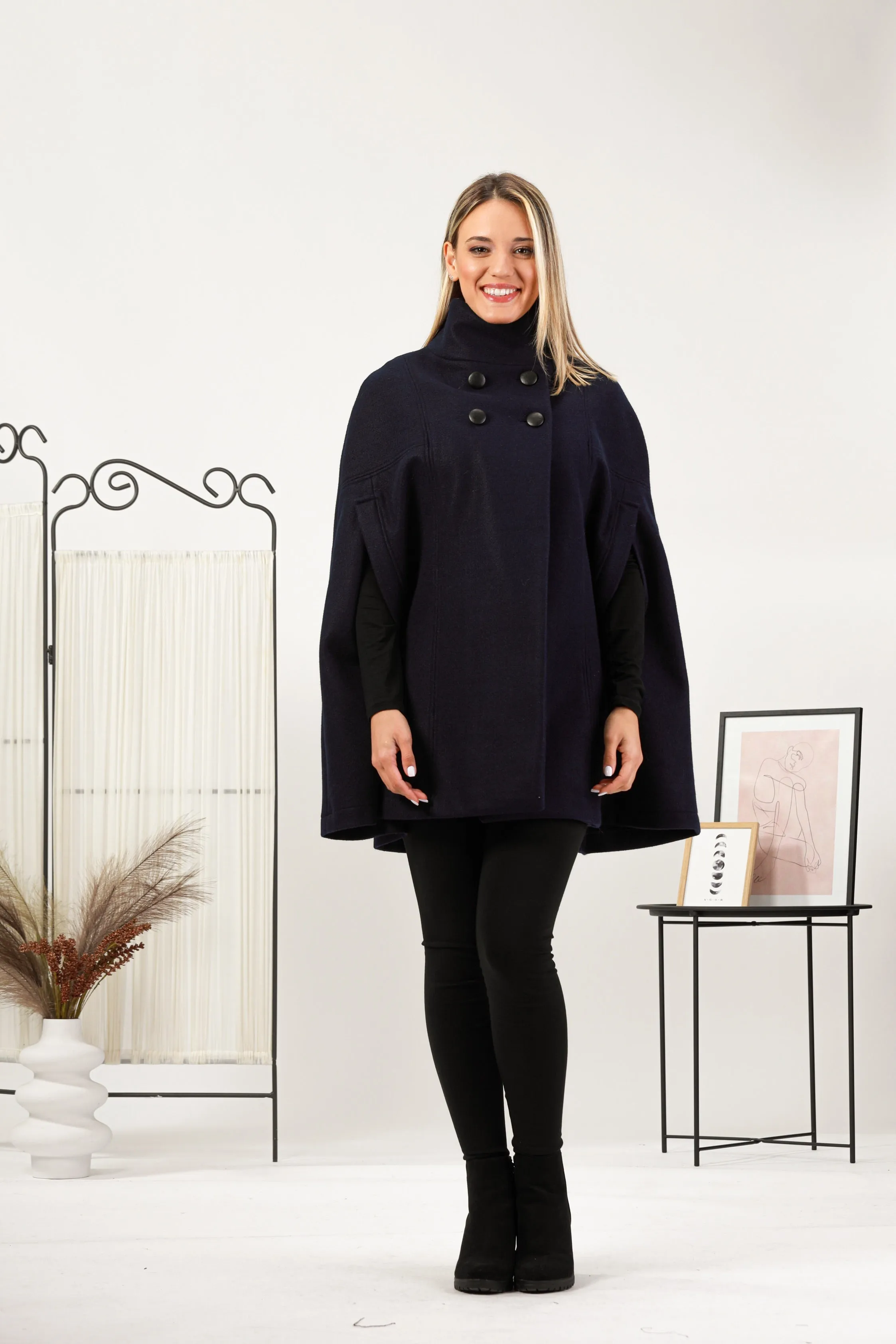 Black Elegant Cape Coat