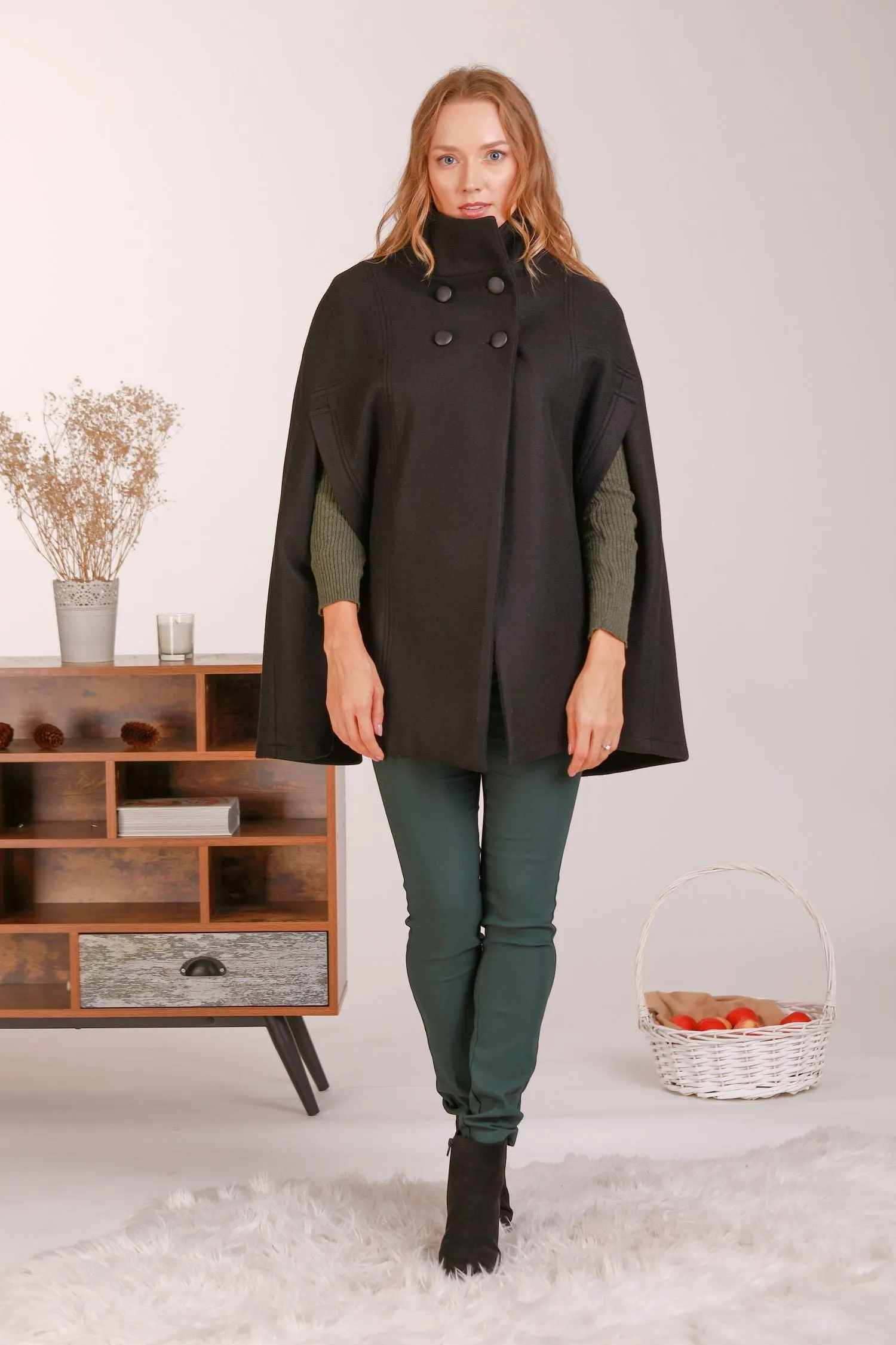 Black Elegant Cape Coat