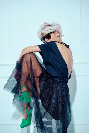 Black Open-Back Chain Top