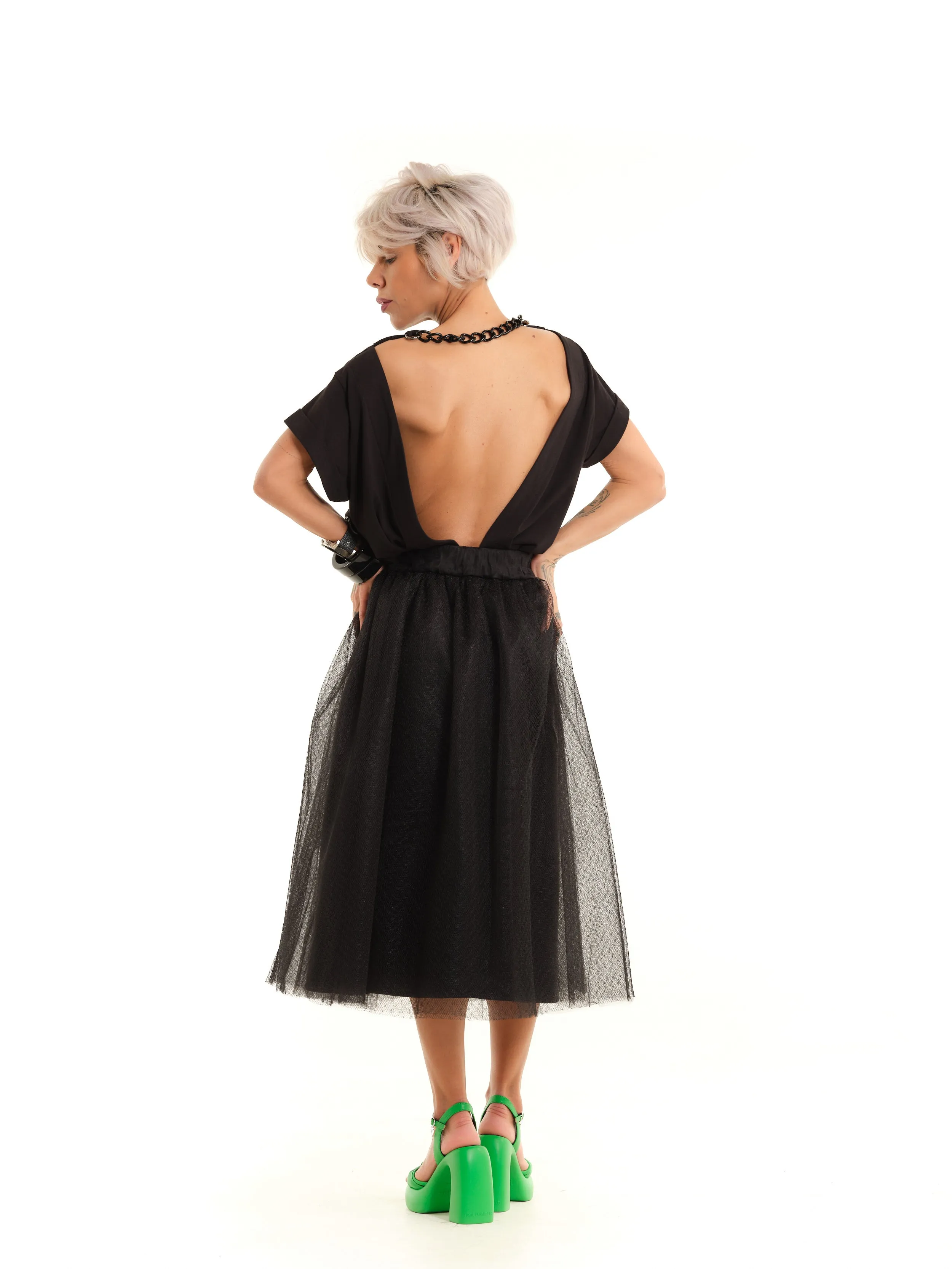 Black Open-Back Chain Top