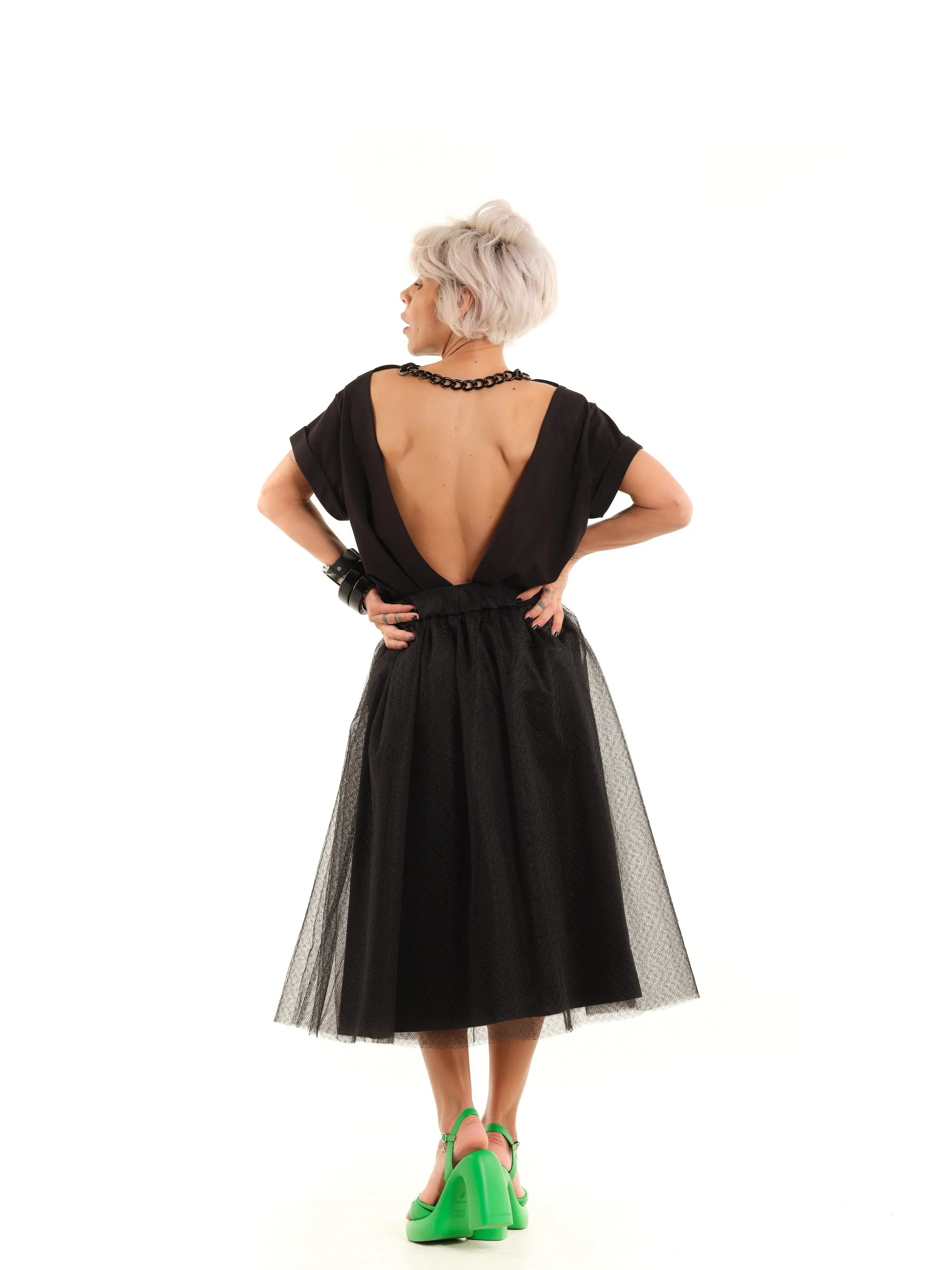 Black Open-Back Chain Top