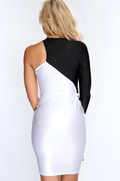 Black White Two Tone Long Sleeve Sexy Bodycon Dress