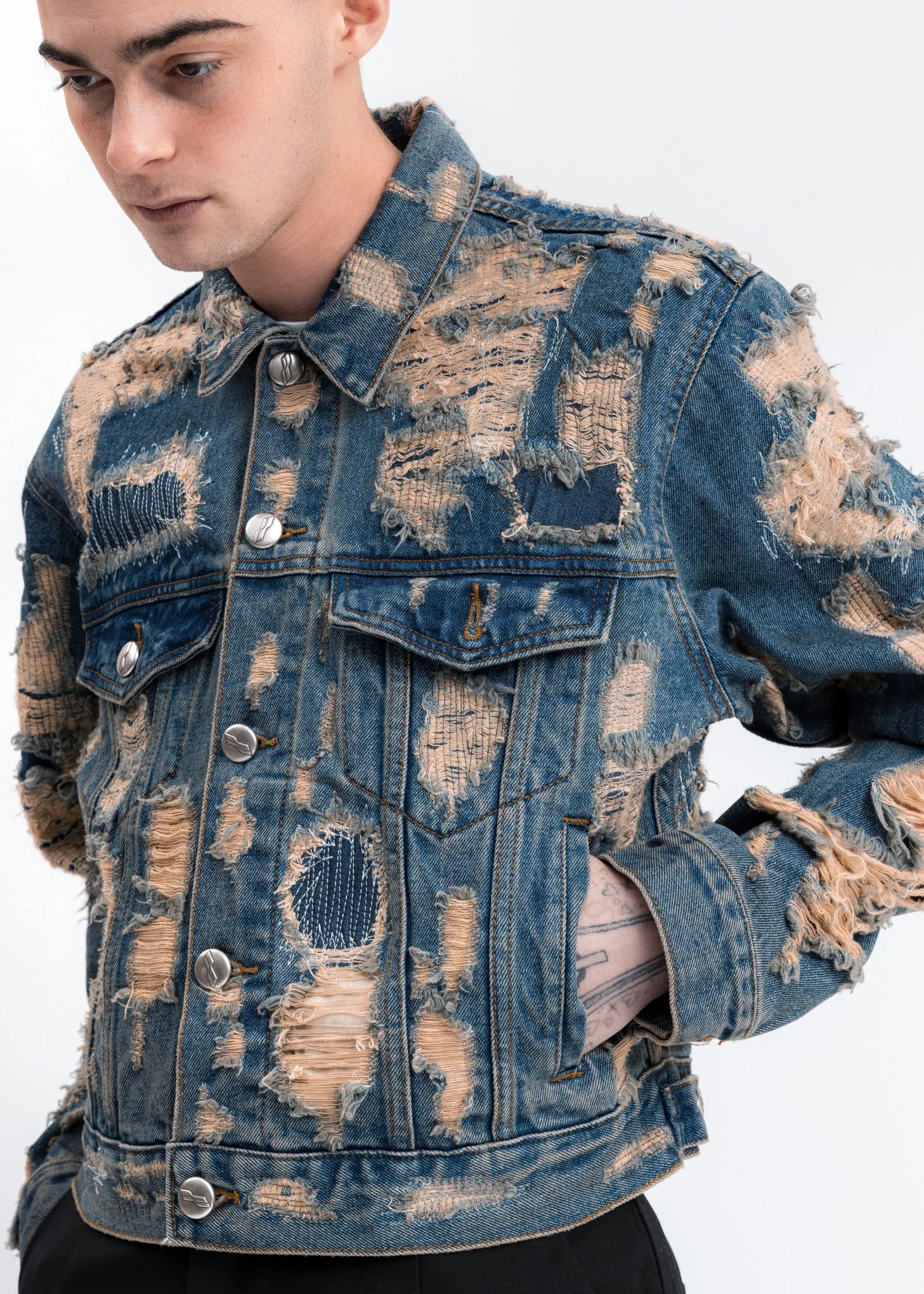 Blue Destroyed Denim Jacket