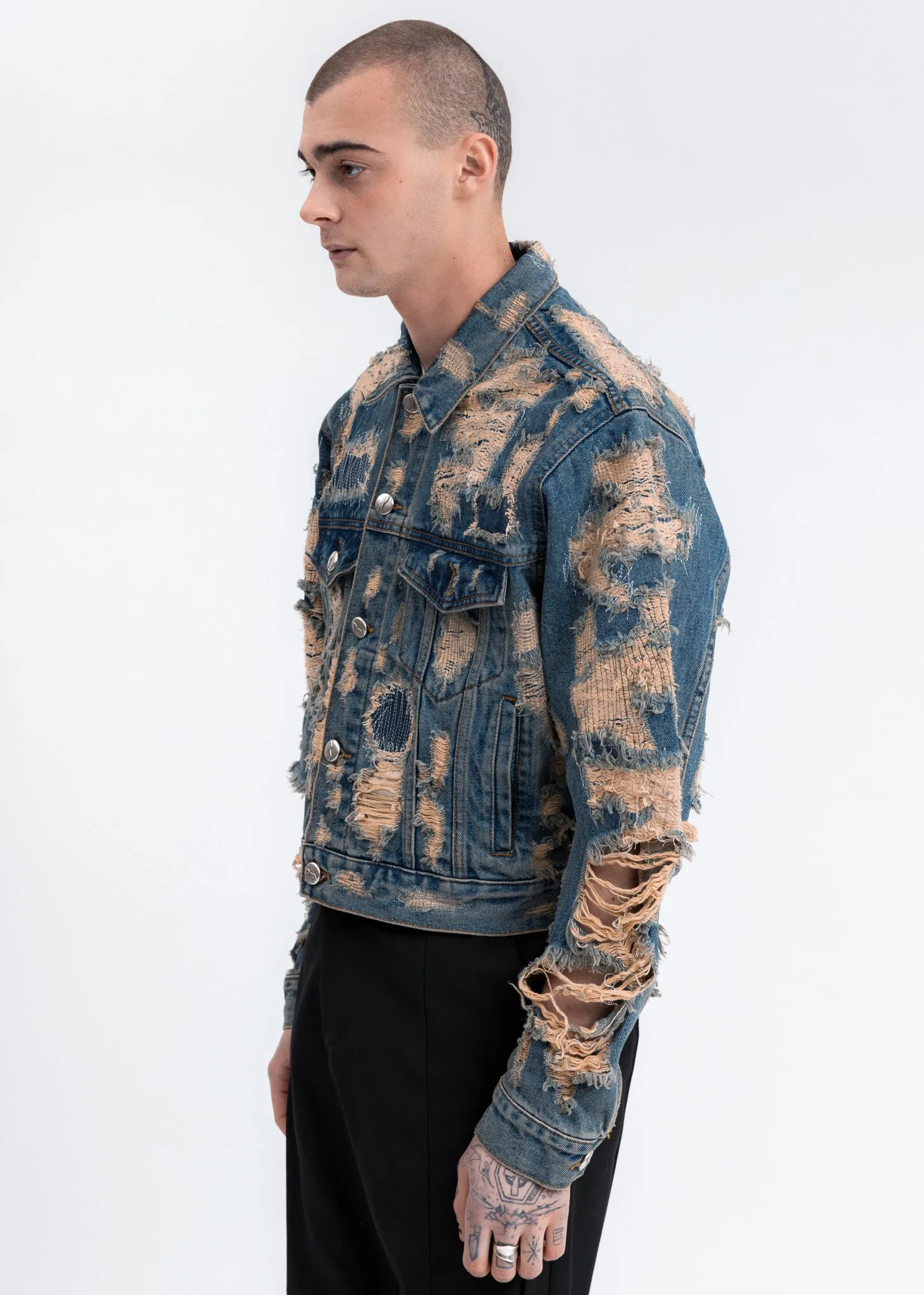 Blue Destroyed Denim Jacket