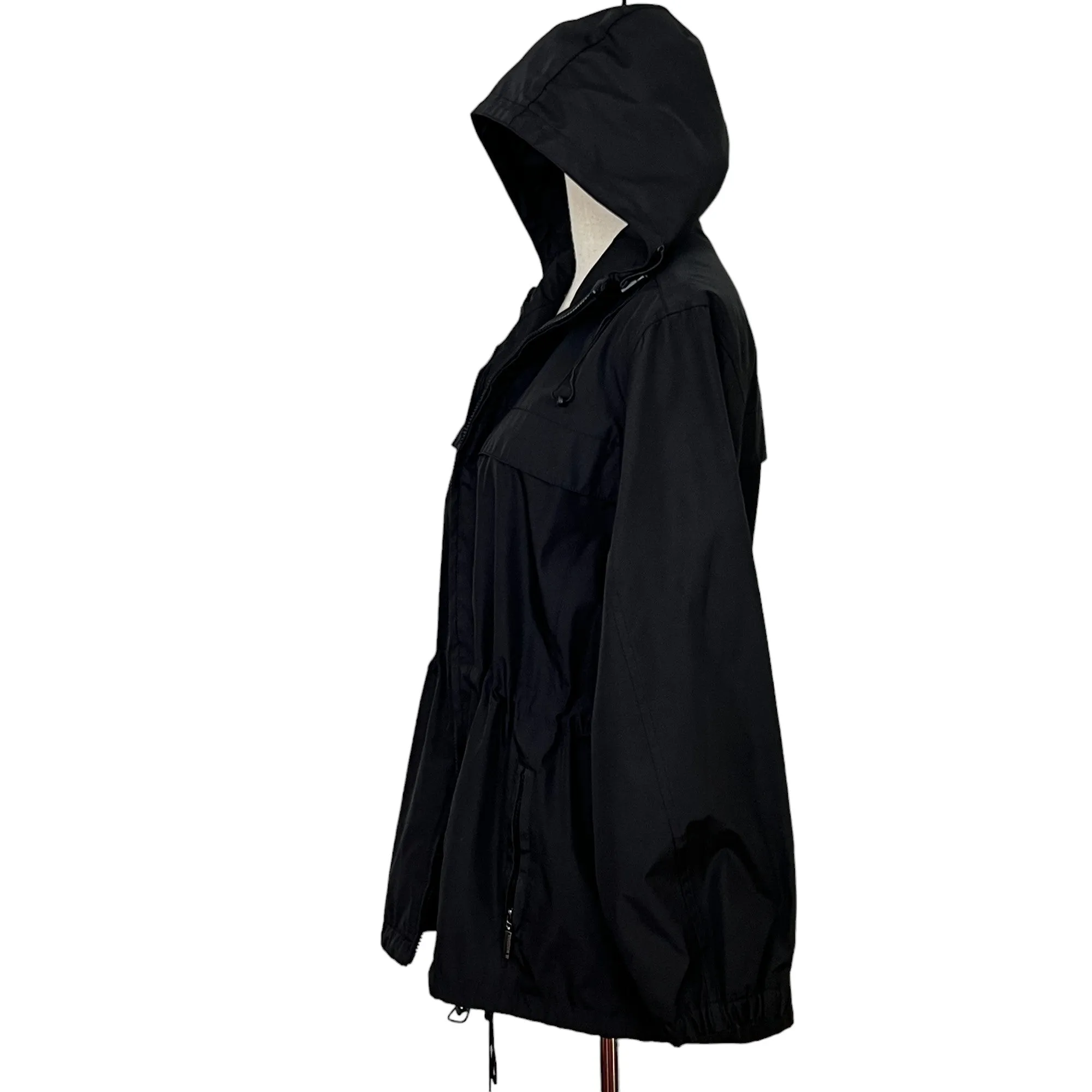 Boseding BSD Black Hooded Drawstring Windbreaker Jacket Size Medium