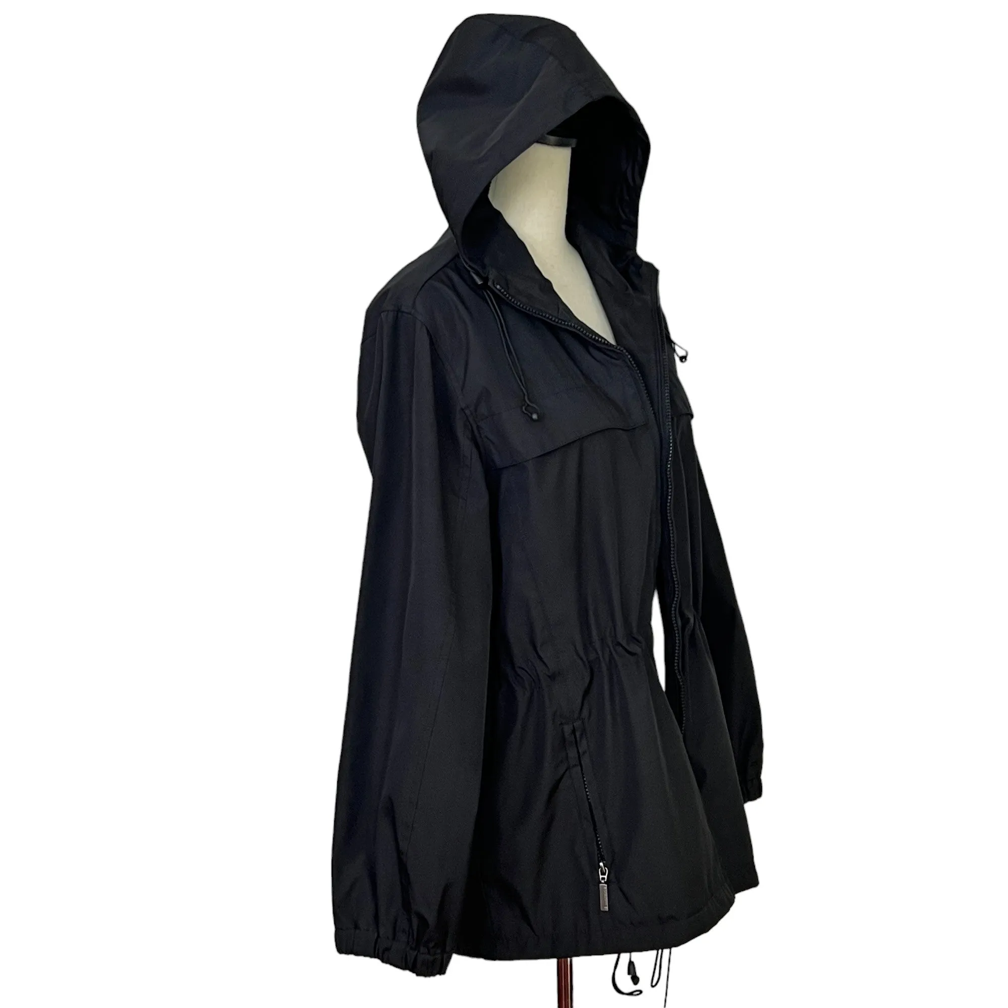 Boseding BSD Black Hooded Drawstring Windbreaker Jacket Size Medium