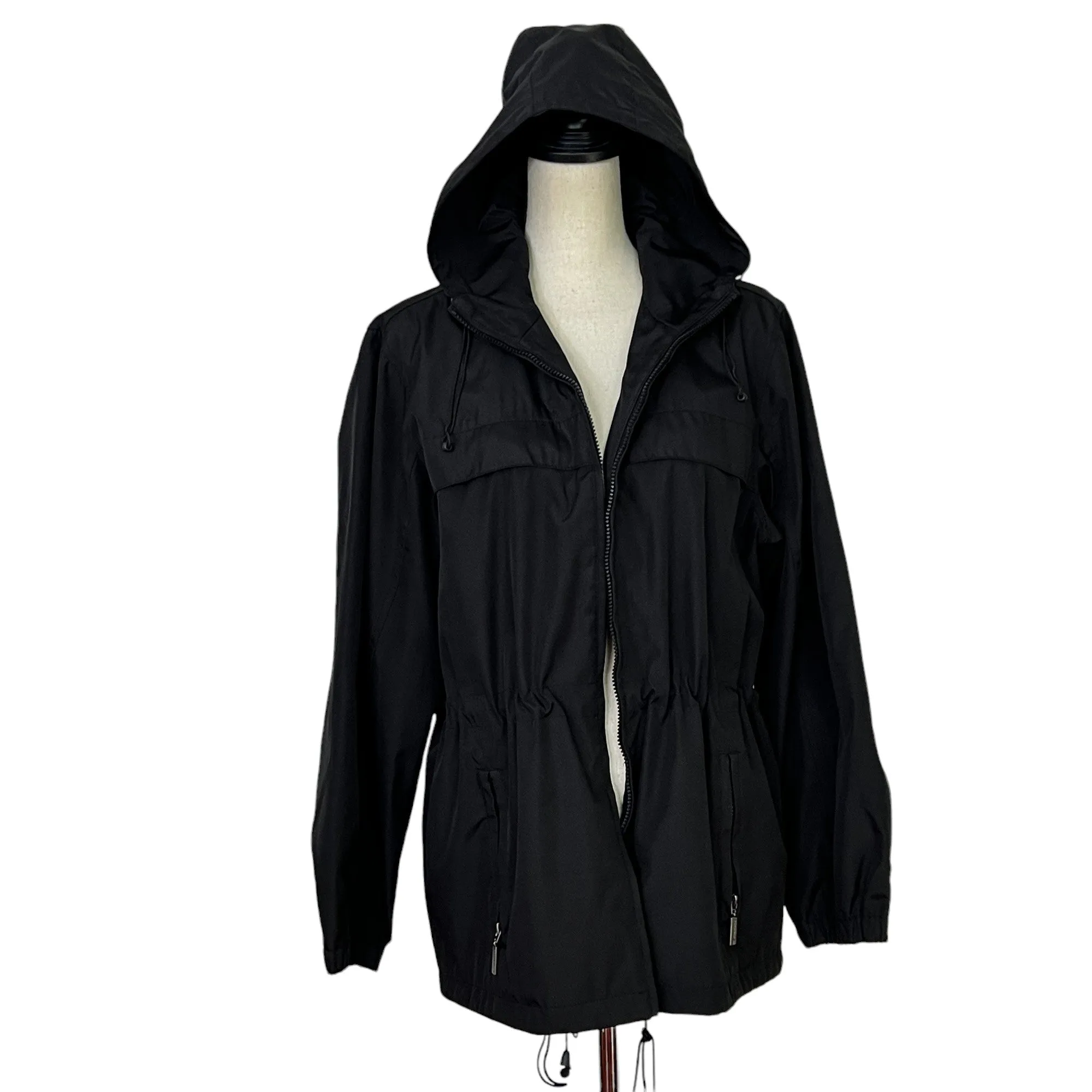 Boseding BSD Black Hooded Drawstring Windbreaker Jacket Size Medium