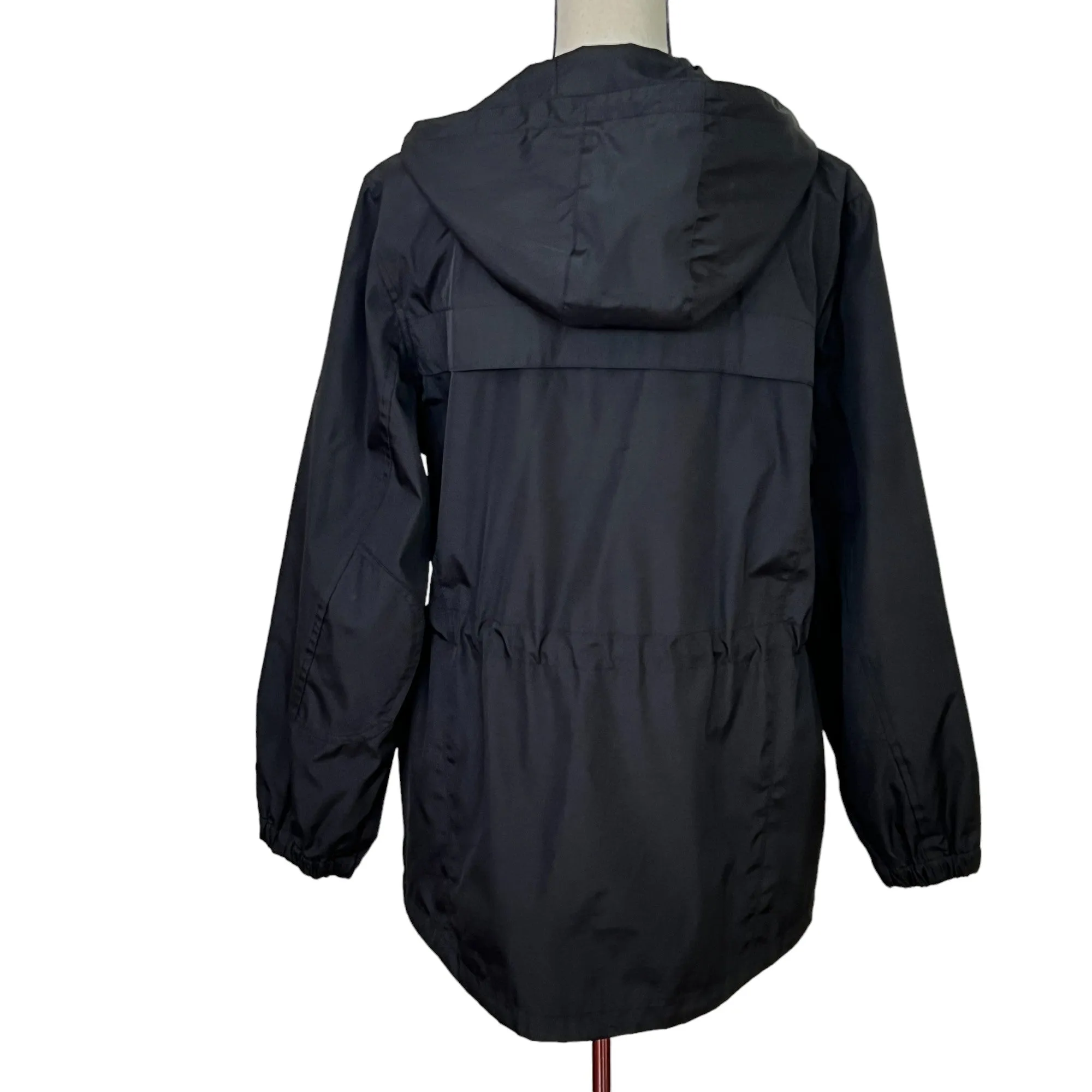 Boseding BSD Black Hooded Drawstring Windbreaker Jacket Size Medium