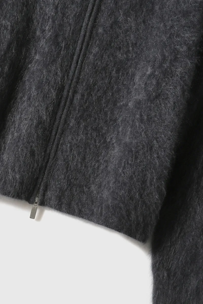 Brushed Cashmere Hooded Zip-Up Cardigan