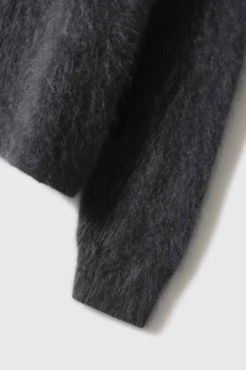 Brushed Cashmere Hooded Zip-Up Cardigan