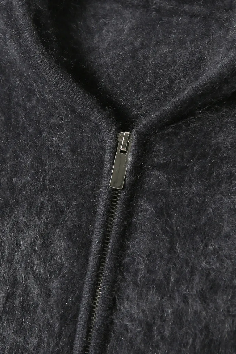 Brushed Cashmere Hooded Zip-Up Cardigan