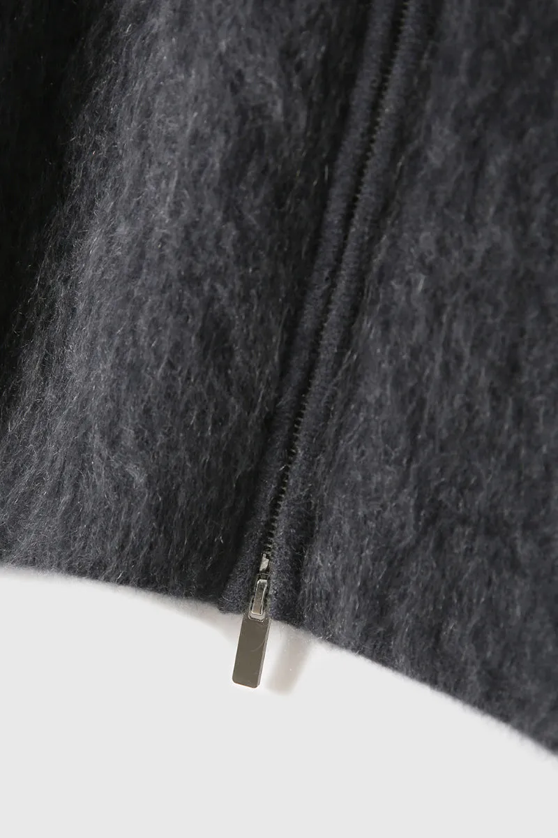 Brushed Cashmere Hooded Zip-Up Cardigan