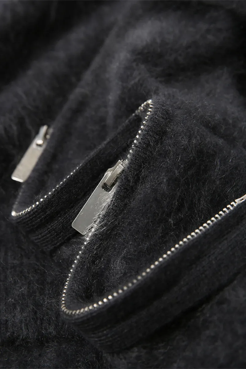 Brushed Cashmere Hooded Zip-Up Cardigan