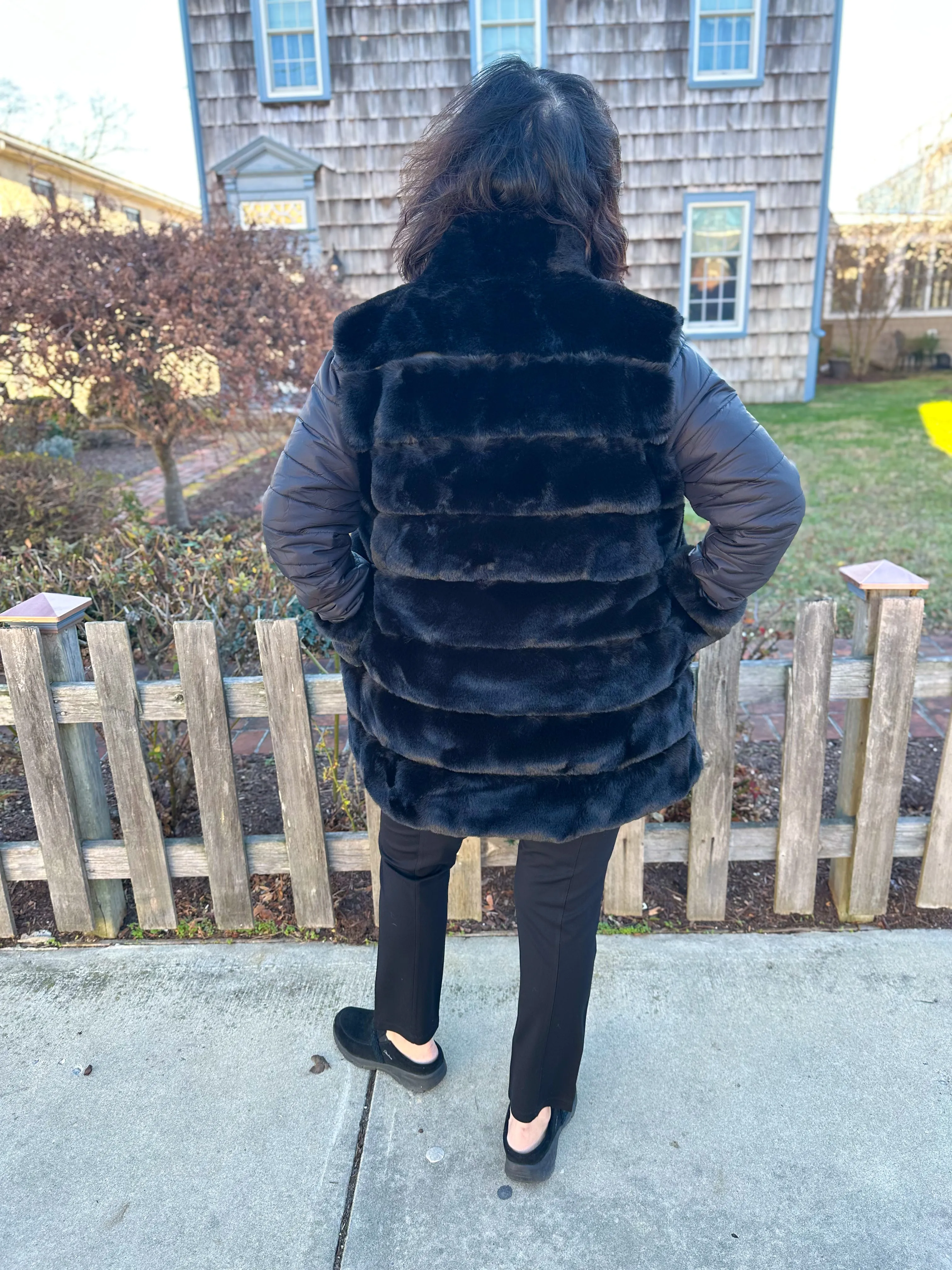 Cabrina Black Faux Fur Jacket with Puffer Sleeve