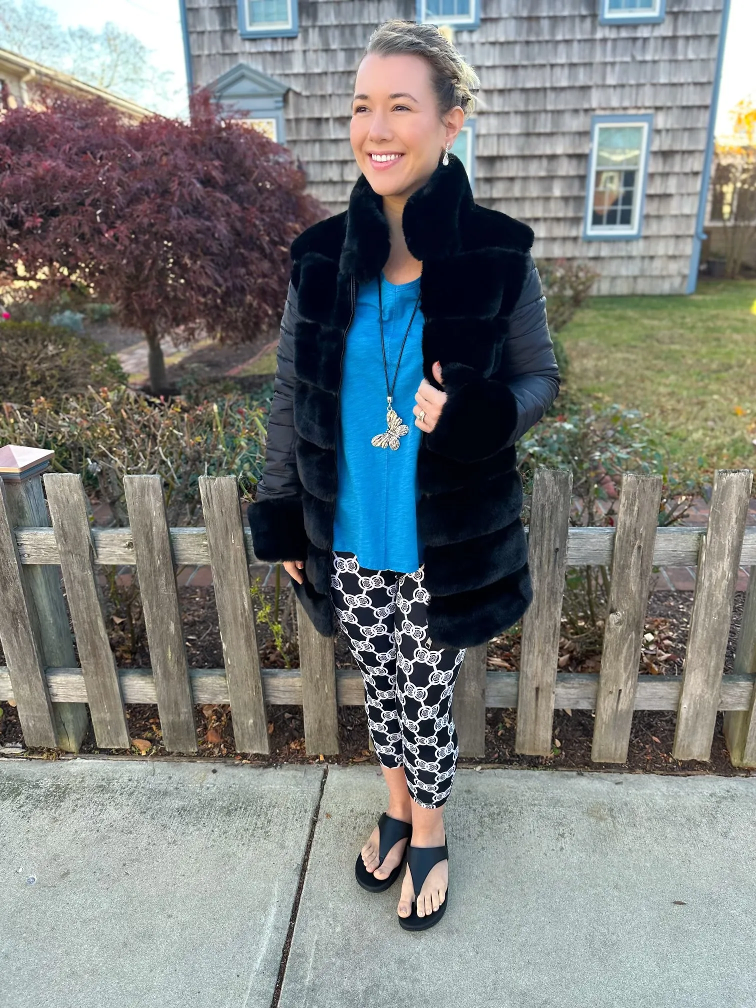 Cabrina Black Faux Fur Jacket with Puffer Sleeve