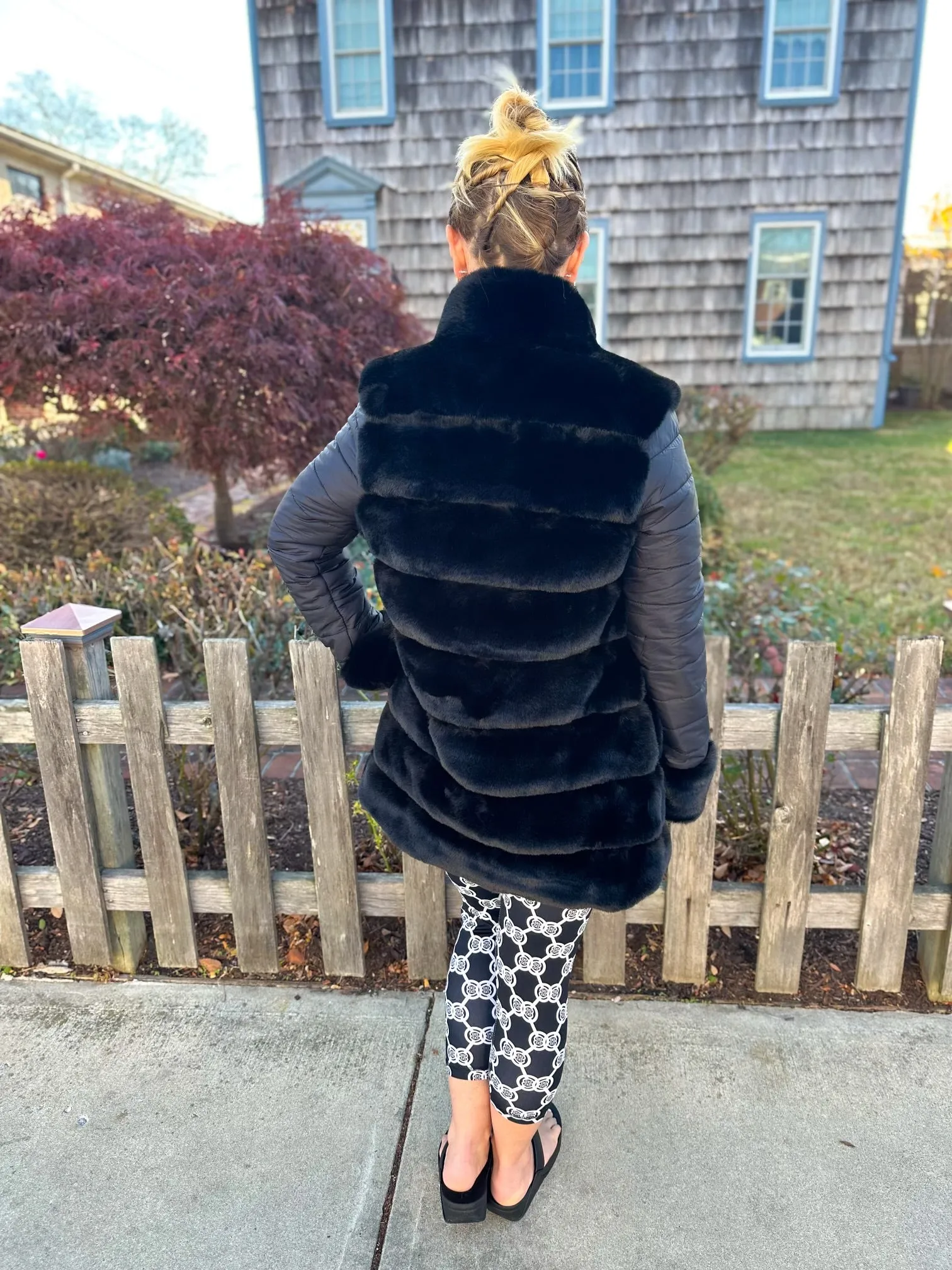 Cabrina Black Faux Fur Jacket with Puffer Sleeve