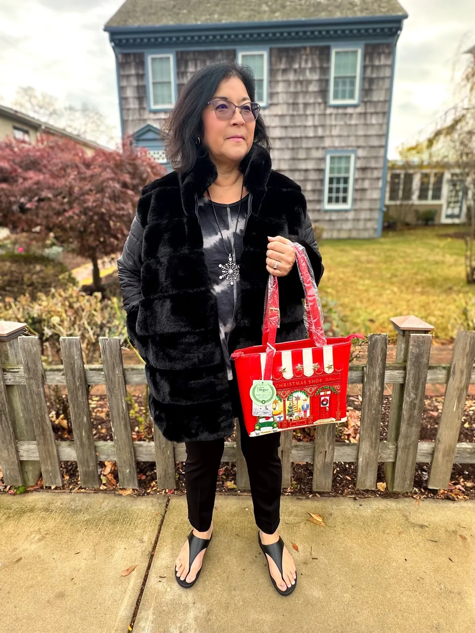 Cabrina Black Faux Fur Jacket with Puffer Sleeve