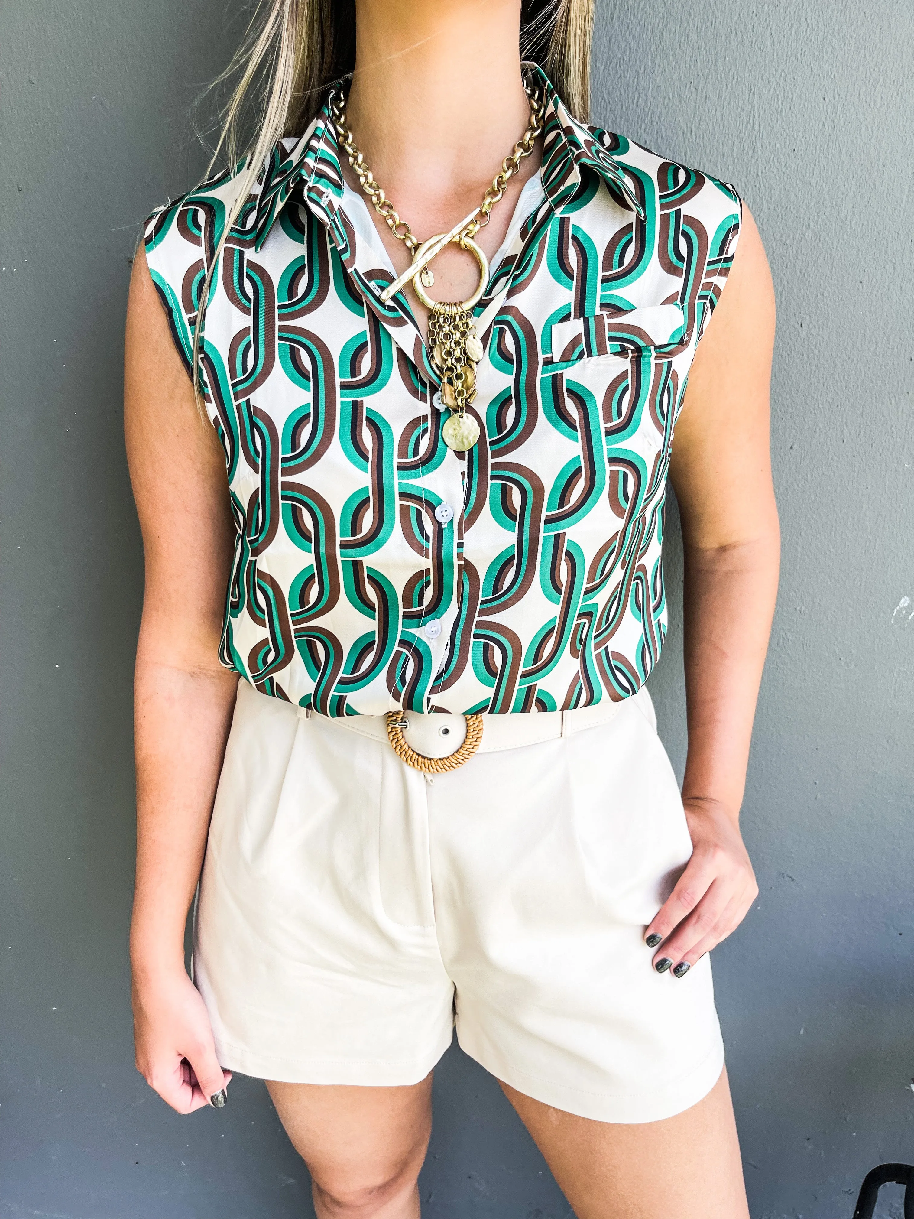 CHAIN PRINT VEST TOP