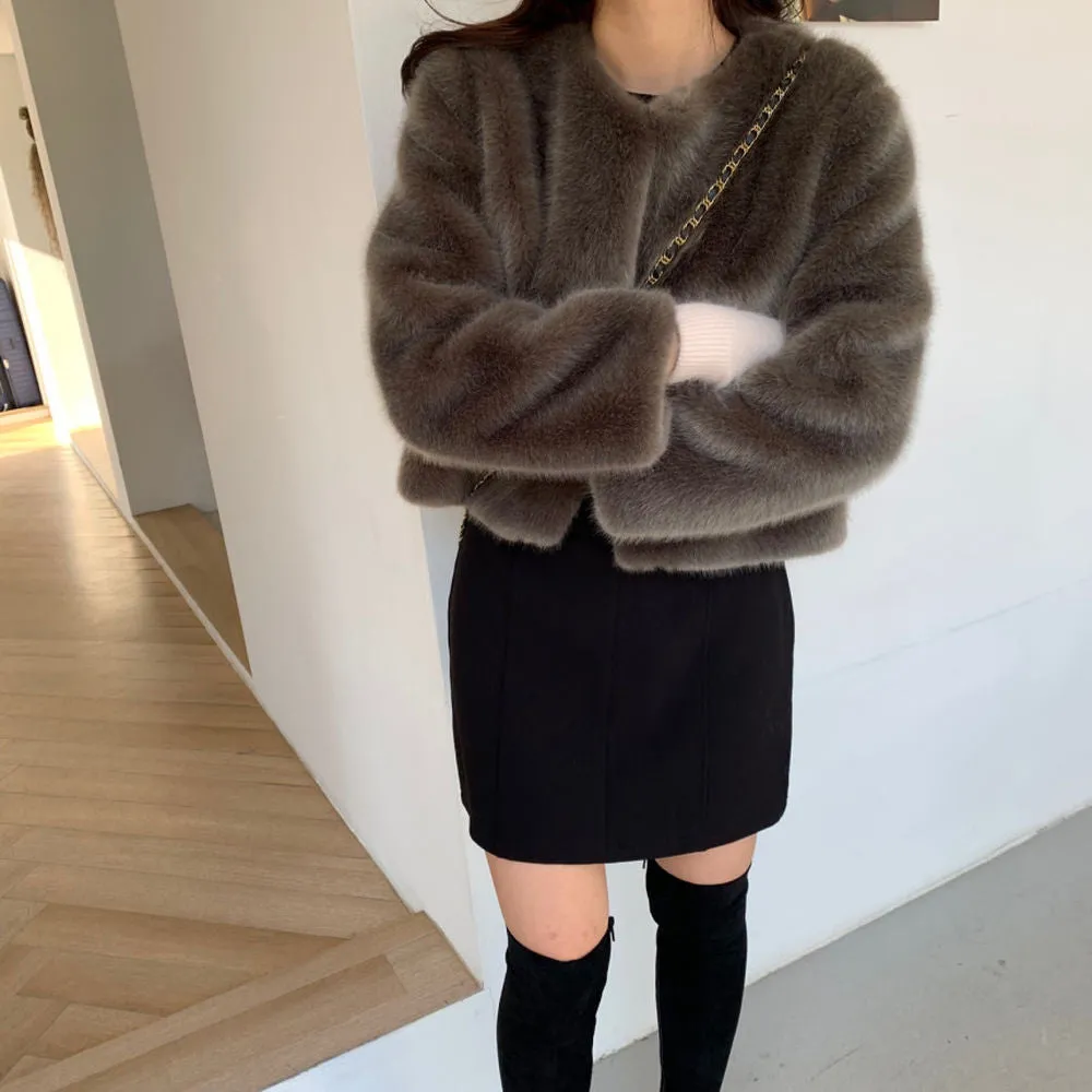 collarless fur coat lf3368