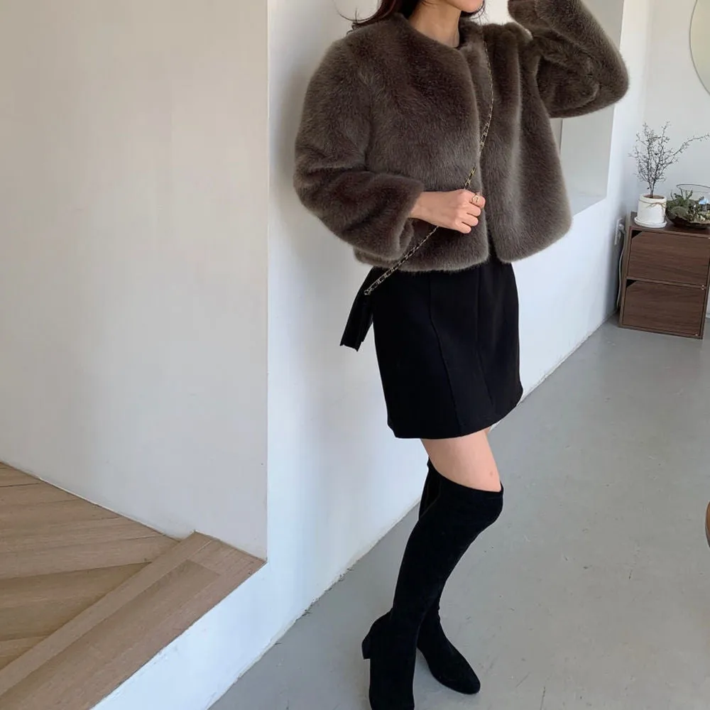 collarless fur coat lf3368