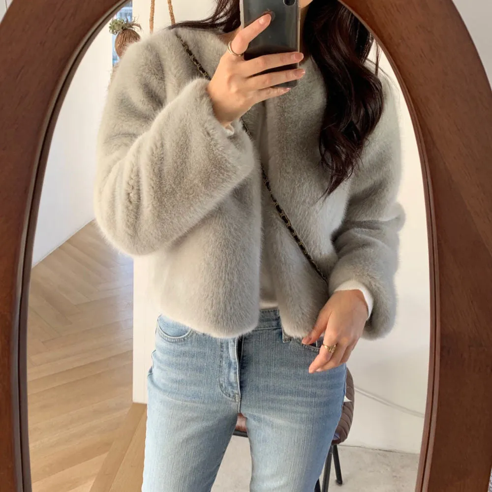 collarless fur coat lf3368