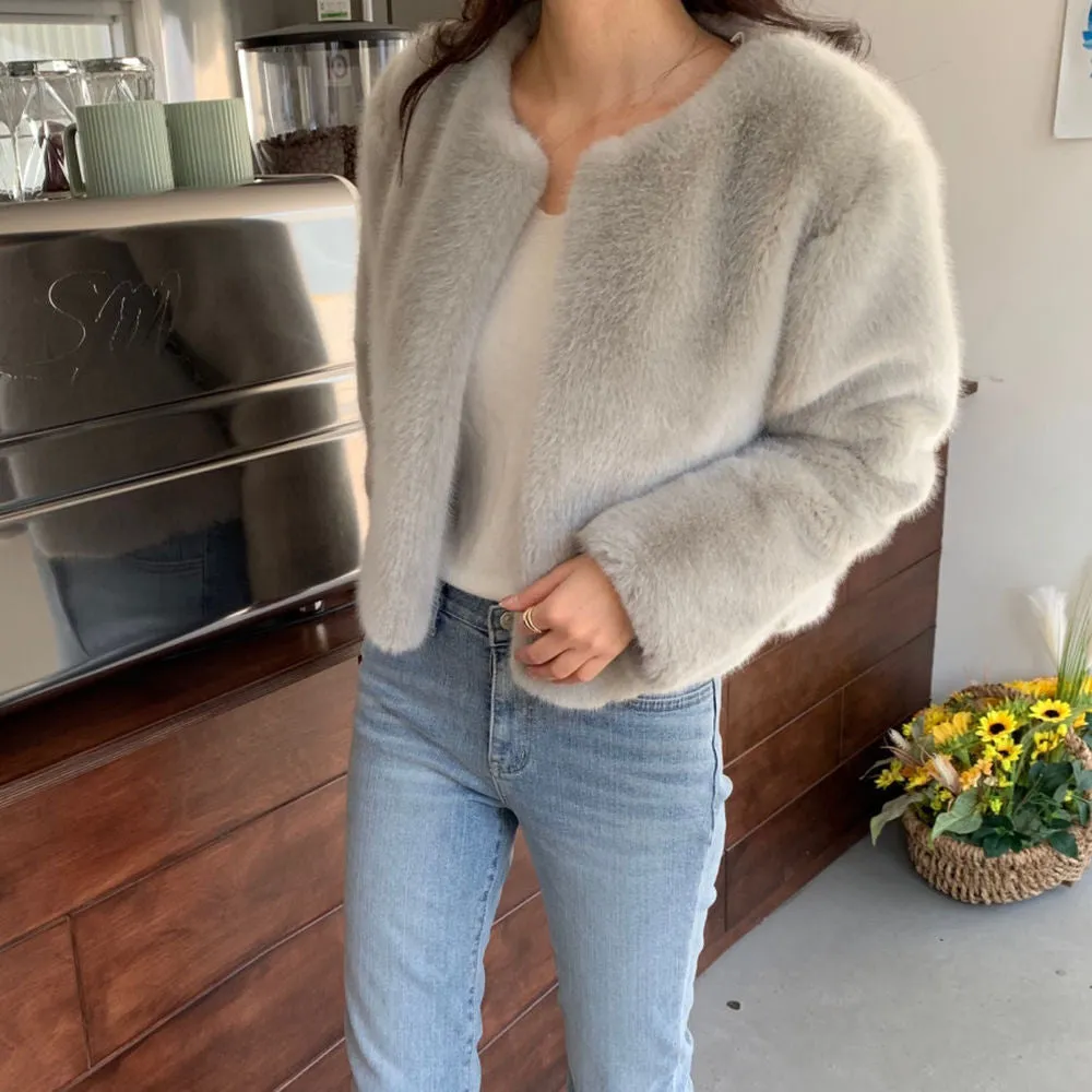 collarless fur coat lf3368