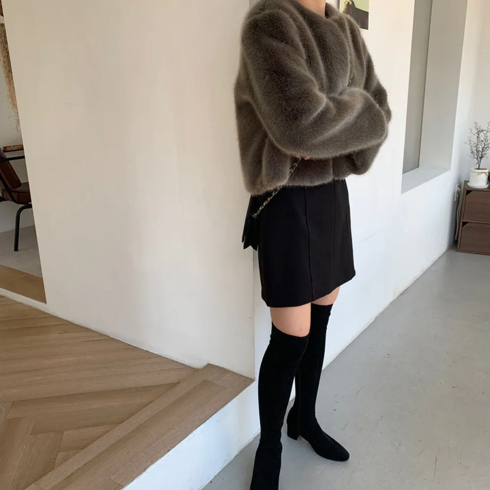 collarless fur coat lf3368