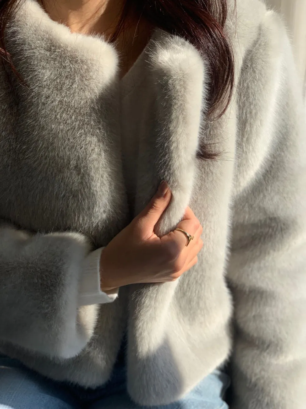 collarless fur coat lf3368