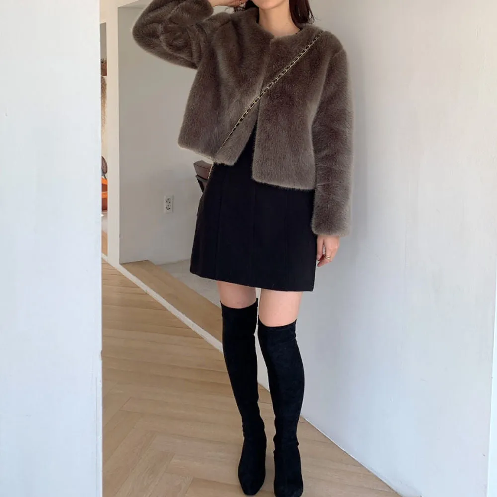 collarless fur coat lf3368