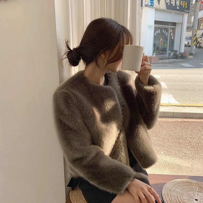 collarless fur coat lf3368