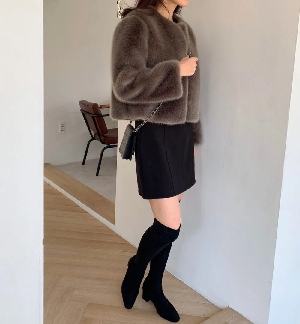 collarless fur coat lf3368