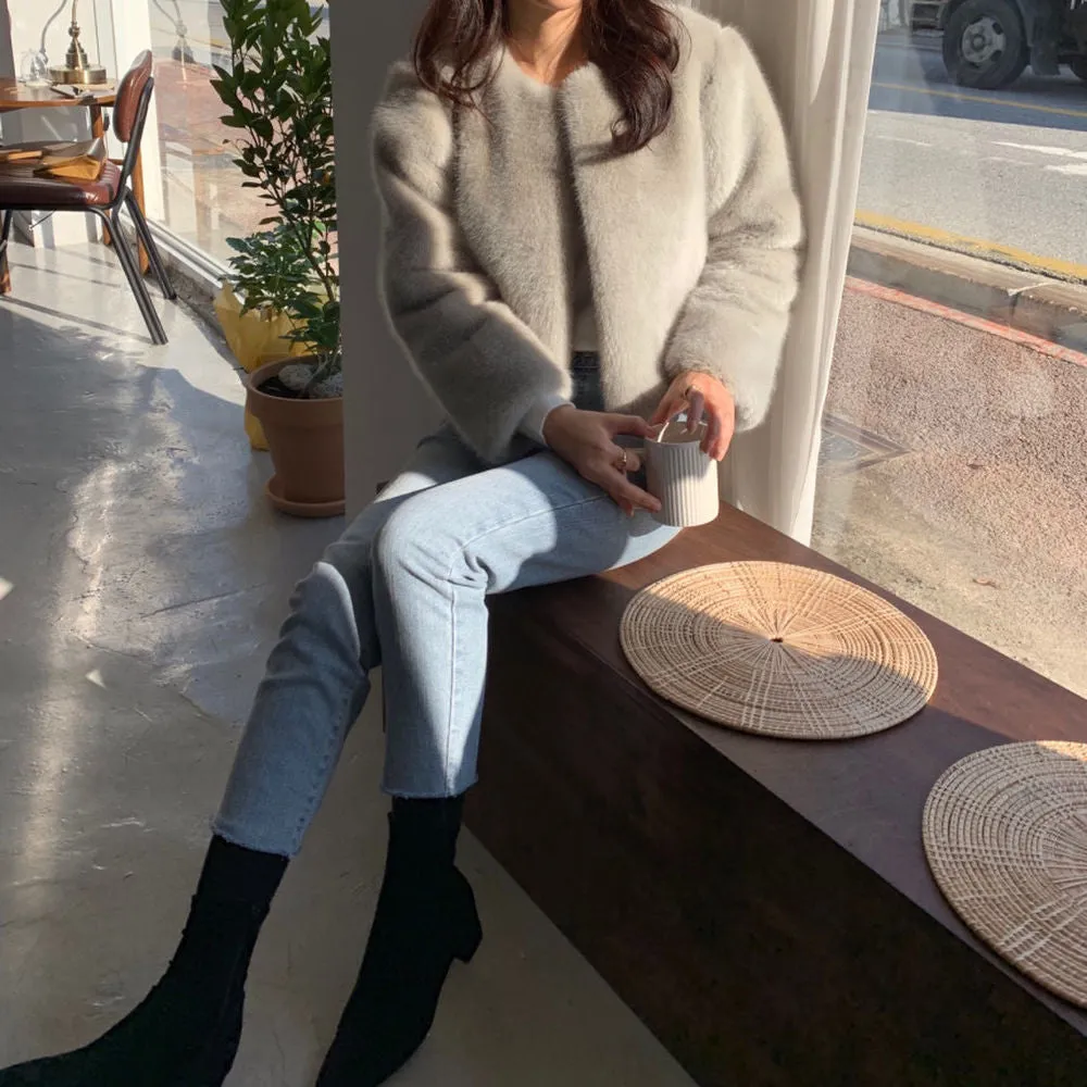 collarless fur coat lf3368