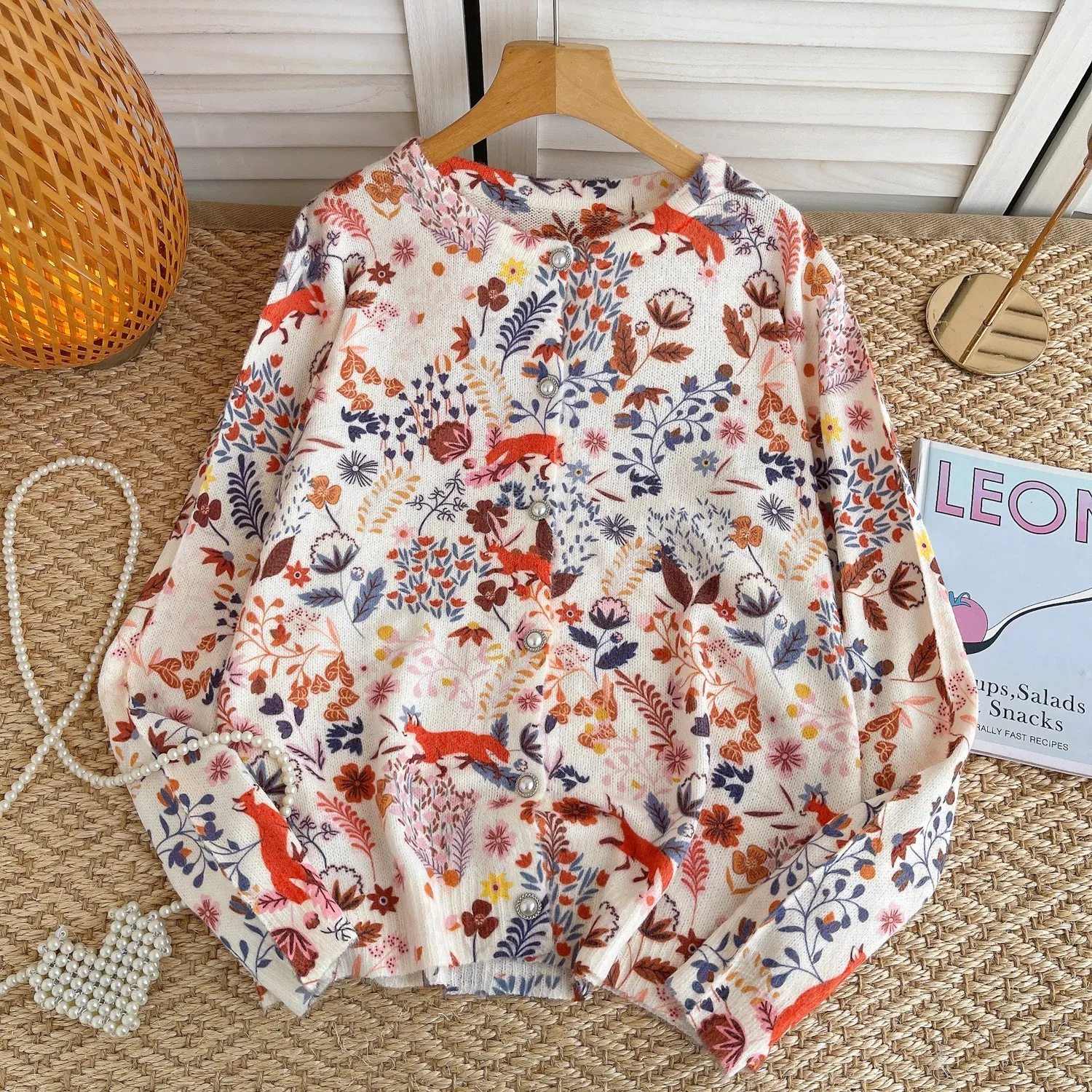 Colorful Flower Printed Loose Cardigan