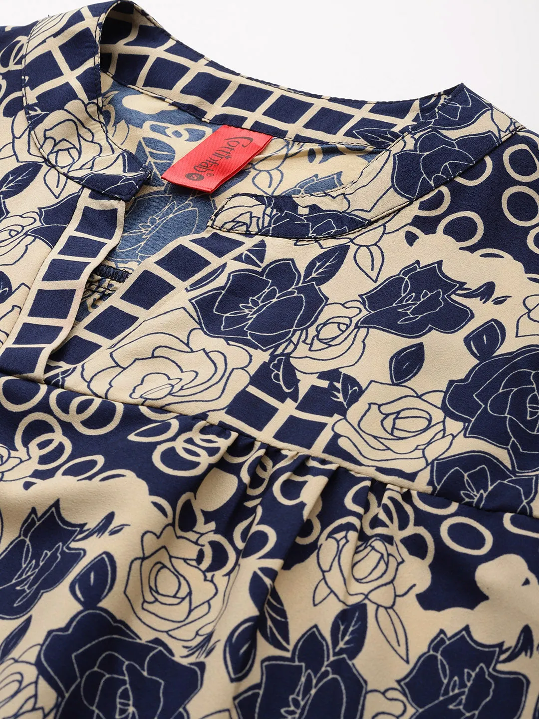 Cottinfab Floral Print Puff Sleeve Crepe Top