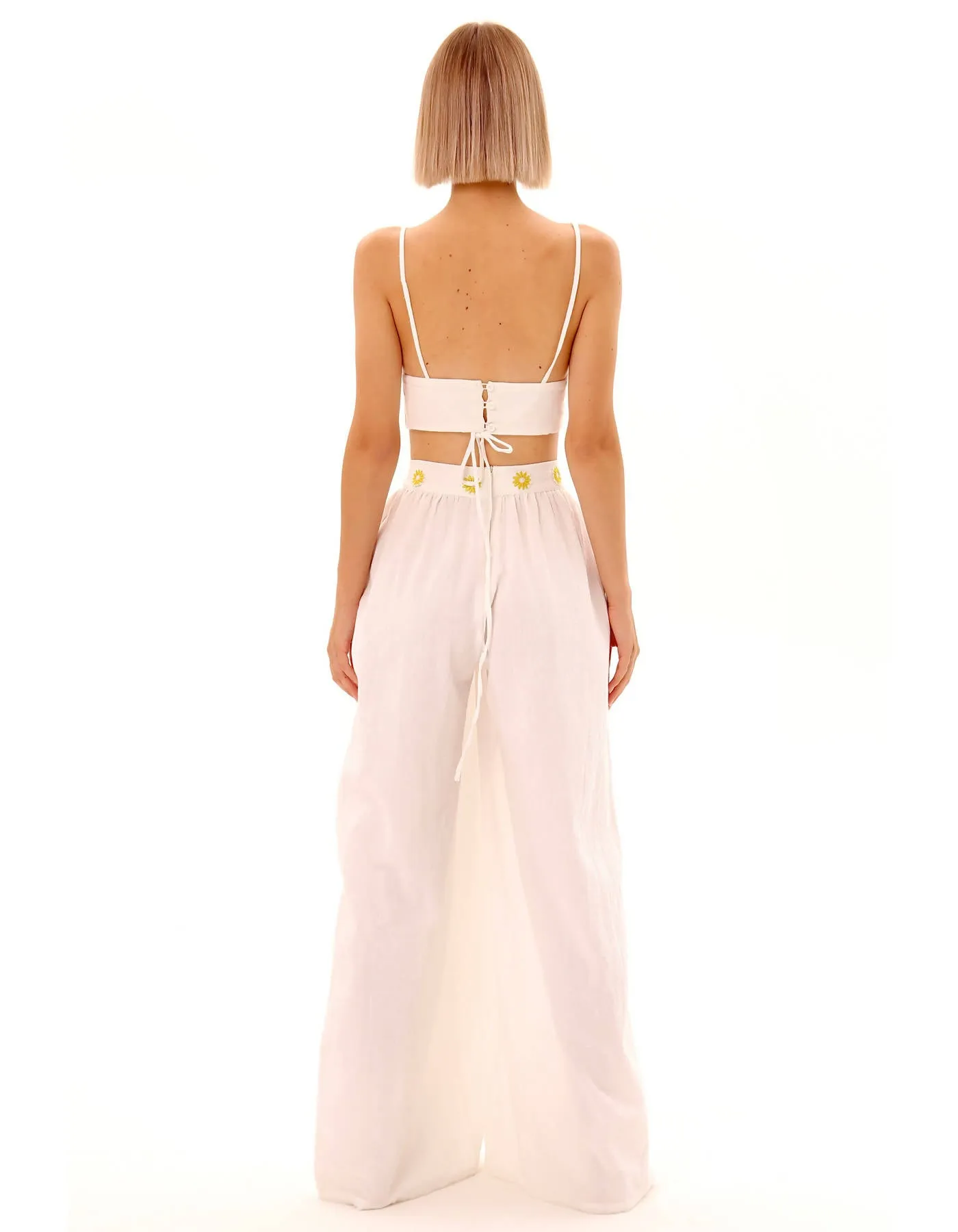 Cotton Embroidered "Chamomile” Bra-Top In Pure White