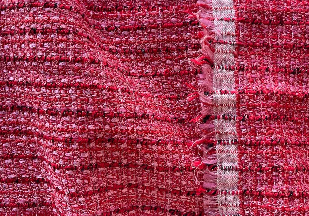 Couture Lux Pink Sparkling Champagne Cotton Blend Tweed Bouclé (Made in Italy)