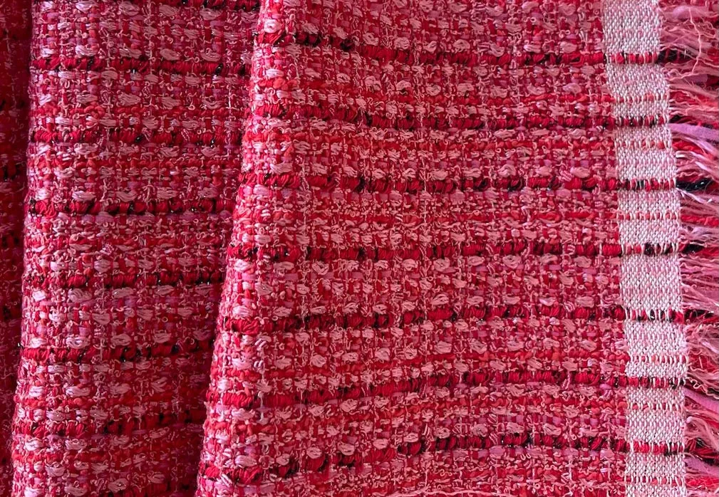 Couture Lux Pink Sparkling Champagne Cotton Blend Tweed Bouclé (Made in Italy)