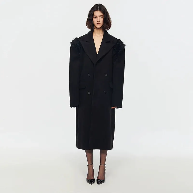 Double-Breasted Faux Fur Shoulder Coat