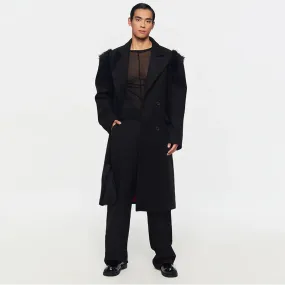 Double-Breasted Faux Fur Shoulder Coat