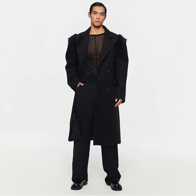 Double-Breasted Faux Fur Shoulder Coat