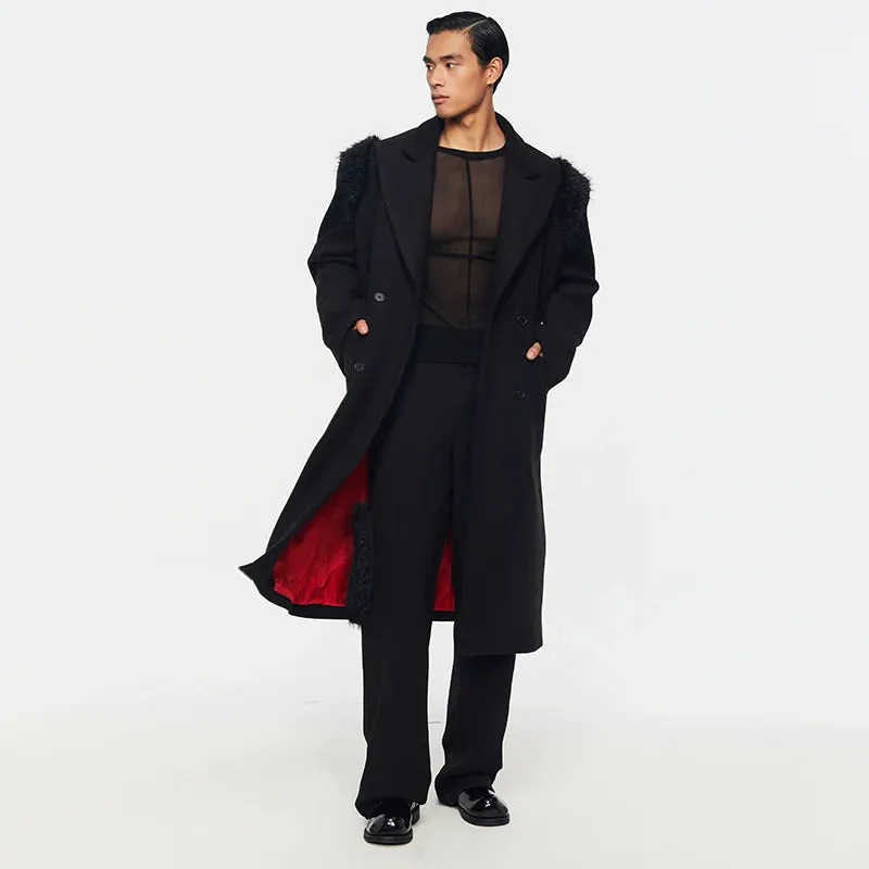 Double-Breasted Faux Fur Shoulder Coat