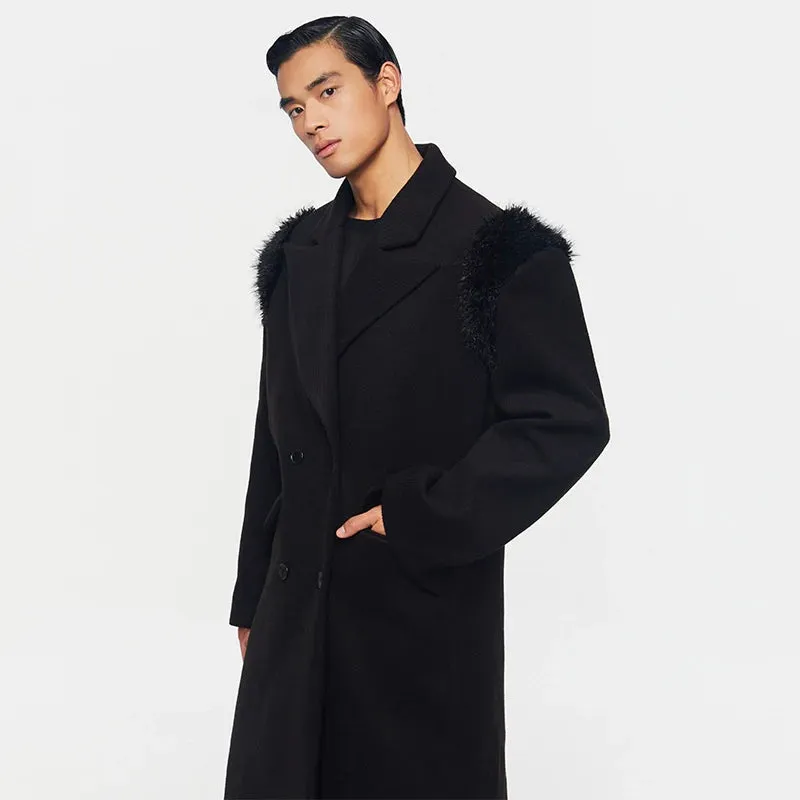 Double-Breasted Faux Fur Shoulder Coat