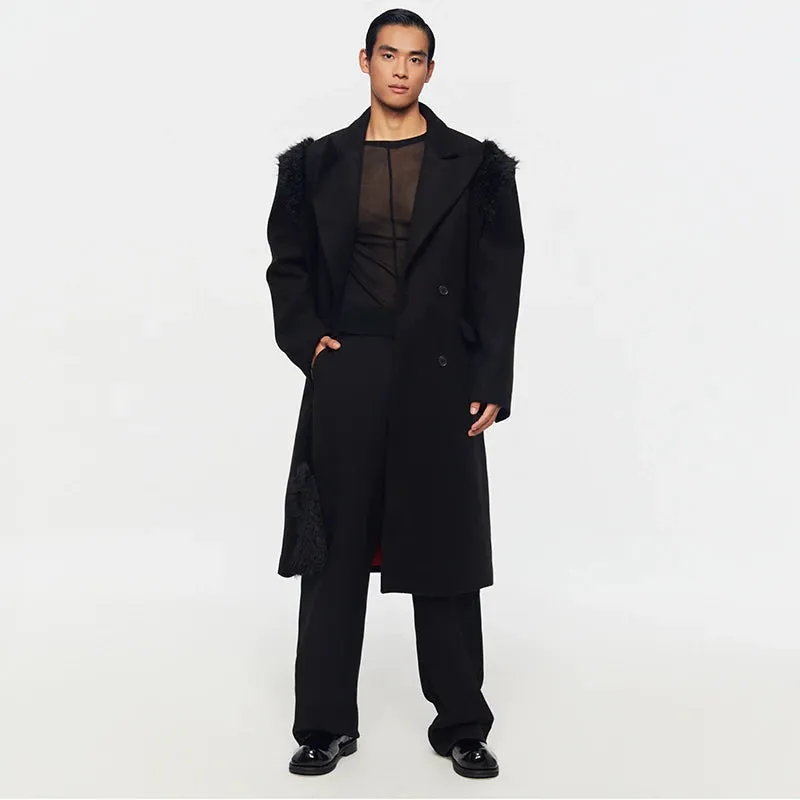 Double-Breasted Faux Fur Shoulder Coat